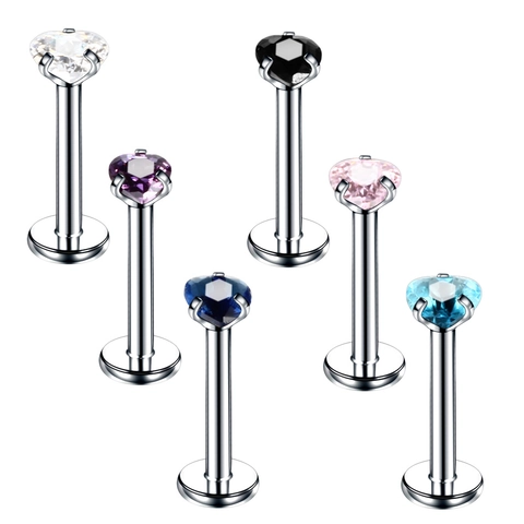Edelstahl Herz Zirkonia Lippenstecker Labret Piercing Schmuck Flache Rückseite Innengewinde Herzform Körper Zubehör