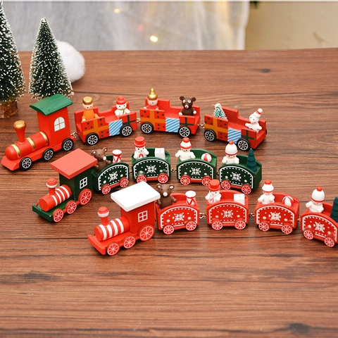Decorazione Mini Treno Natale Legno Dipinto Ornamento Scrivania Babbo Natale Pupazzo Di Neve Cartone Animato Ornamento