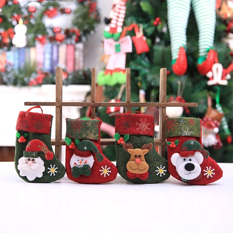 Kleiner Weihnachtsstrumpf Vlies Filz Pailletten 3D Cartoon Weihnachtsmann Schneemann Rentier Bär Hängende Deko Baum