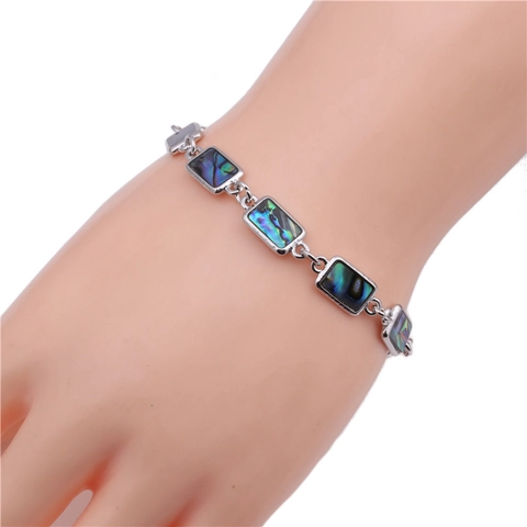 Pulsera Geométrica De Aleación Con Incrustaciones De Concha De Abulón Iridiscente Accesorio De Estilo Natural Ajustable