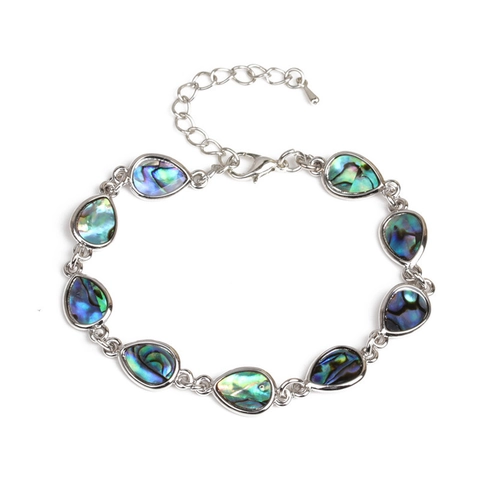 Kleurrijke Abalone Schelp Hart En Waterdruppel Armband Verzilverde Legering Natuurlijke Stijl Verstelbare Sieraden Voor Dames