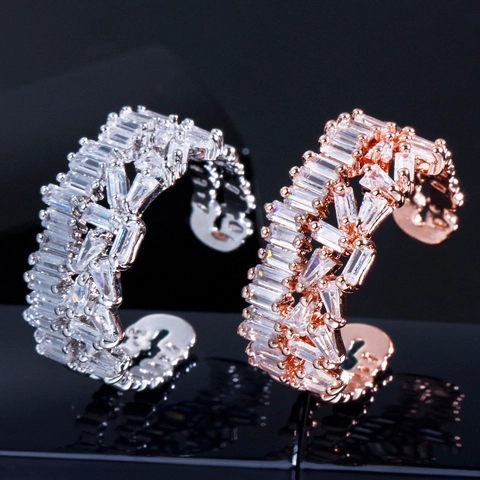 Luxury Adjustable Open Ring Copper With Square Zircon Micro Pave Elegant Jewelry For Women