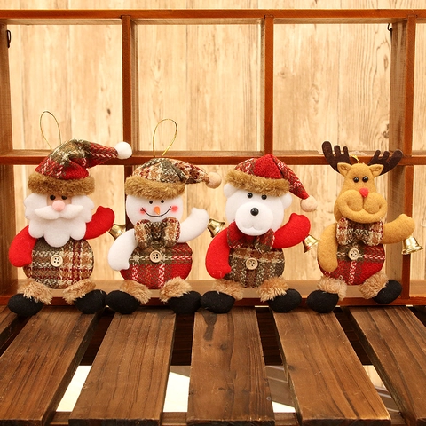 Addobbi Natalizi da Appendere in Tessuto a Quadretti Cartone Animato Babbo Natale Pupazzo di Neve Renna Orso Bambole di Peluche