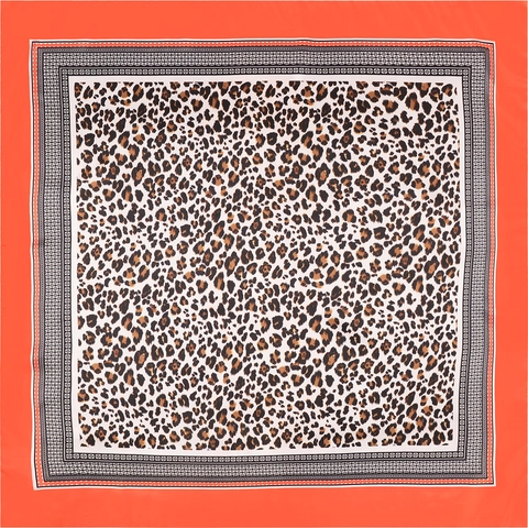 Leopard Print Satin Square Scarf Satin Like Polyester Fashionable Retro Shawl Hijab Head Wrap For Women