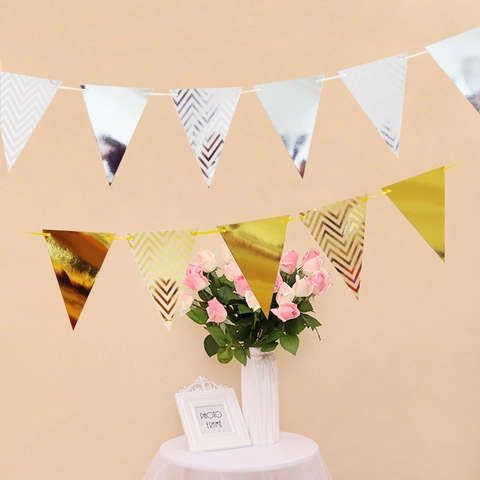 Bronzing Triangle Bunting Banner Chevron Wave Pattern Metallic Paper Garland For Birthday Party Wedding Festival Decoration