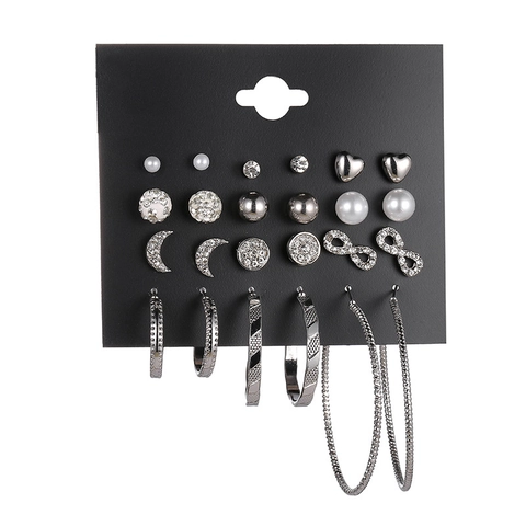 Pendientes De Aleación Con Diamantes De Imitación Perlas Artificiales Sintéticas Corazón Luna Estrella Botones Y Aros Para Mujer Joyería De Moda
