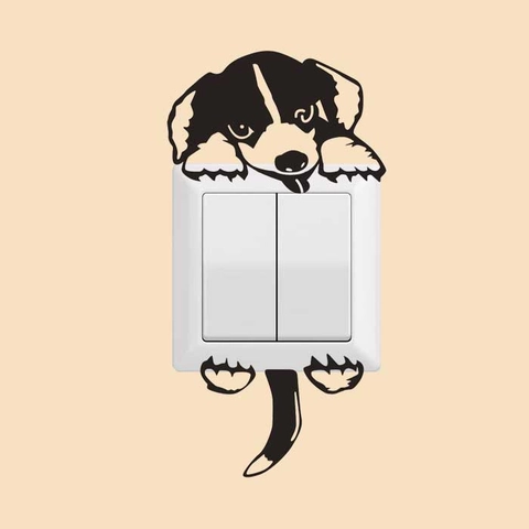 Creatieve Puppy Hond Lichtschakelaar Sticker Verwijderbare PVC Zelfklevende Muursticker Voor Woonkamer Slaapkamer Decoratie