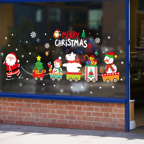 Weihnachtsfensteraufkleber Weihnachtsmann Zug Schneemann PVC Selbstklebend Wasserdicht Glastür Shop Dekoration