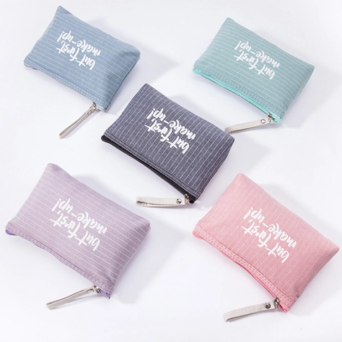 Neceser De Lona A Rayas Con Cremallera Bolsa De Cosméticos Organizador De Viaje Bolsa De Almacenamiento Con Estampado De Letras Mujer