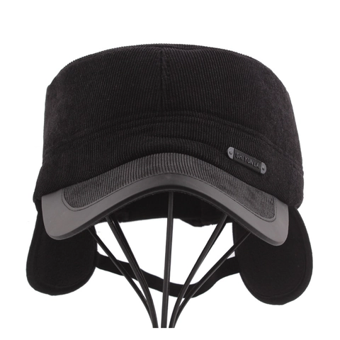 Herren Cadet Cap Cord-Wintermütze Mit Ohrenschützern Kunstleder-Schirm Vintage Britischer Stil Verstellbar