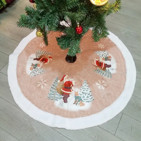 Weihnachtsbaumdecke Gebürsteter Stoff Kunstpelzrand Weihnachtsmann Rentier Fuchs Drucke Rund Feiertagsdeko Party