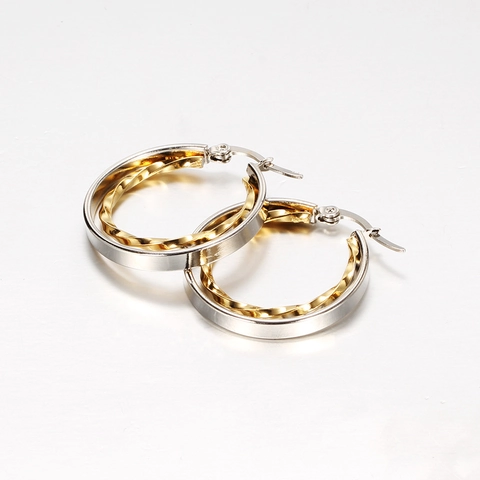 Edelstahl Rund Hohl Creolen Für Damen Minimalistisch Zweifarbig Gold Silber Gemischt Geometrisch Doppelschicht Ohrringe