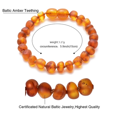 Natural Baltic Amber Baby Teething Bracelet Handmade Polished Jewelry Safety Screw Clasp Authentic For Infants Toddlers