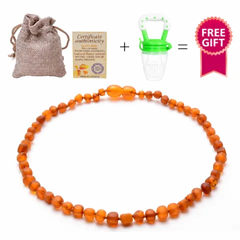 Natural Baltic Amber Teething Necklace Frosted Handmade Round Beads For Baby Infants Toddlers Gift