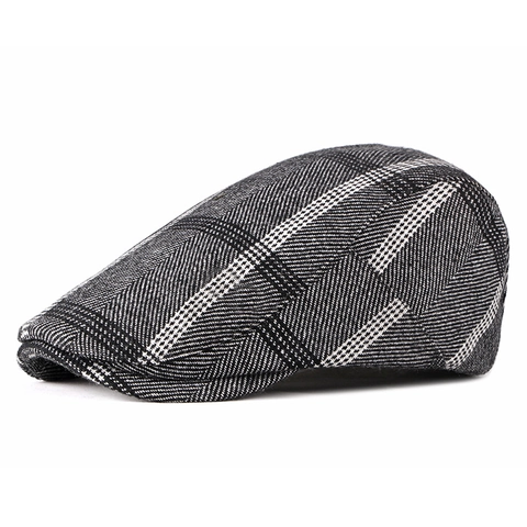 Casquette Plate Rétro Britannique Tweed De Laine À Carreaux Chapeau Vintage Hommes Femmes Boucle Réglable Classique Hiver