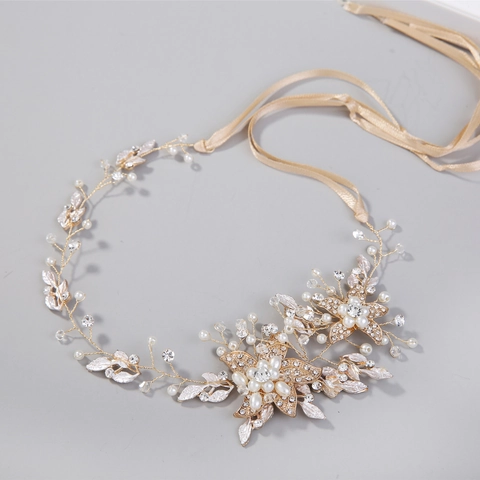 Vite Per Capelli Da Sposa Cerchietto Fatto A Mano Lega Strass Perla Artificial Sintetica Fiore Foglia Design Con Nastro Accessori Da Sposa Per Donne