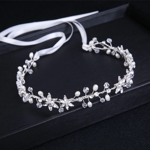 Cerchietto Bimba Fiori Vite Capelli Sposa Lega Fatta Mano Perla Artificial Cristallo Accessorio Capelli Matrimonio Con Nastro