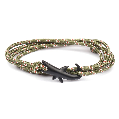 Multi Layer Braided Rope Bracelet With Alloy Shark Hammer Hook Nautical Style Adjustable Unisex Accessory