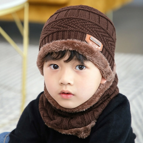 Kids Winter Knitted Beanie Hat And Neck Warmer Set Acrylic Fleece Lined Warm Thick Cap For Boys Girls Outdoor Cold Weather Accessory