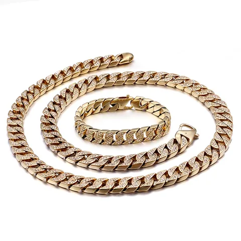 Herren Hip Hop Iced Out Panzerkette Halskette Und Armband Edelstahl Mit Strasssteinen Besetzt Schmuck