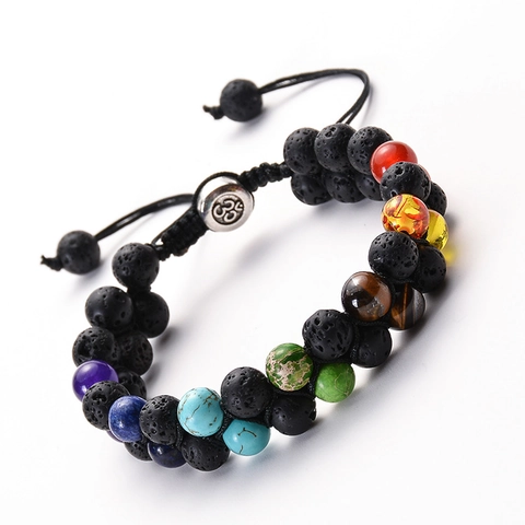 Natural Stone Braided Bracelet Lava Stone Tiger Eye Agate Beads Double Layer Adjustable Yoga Energy Jewelry For Men Women Gift