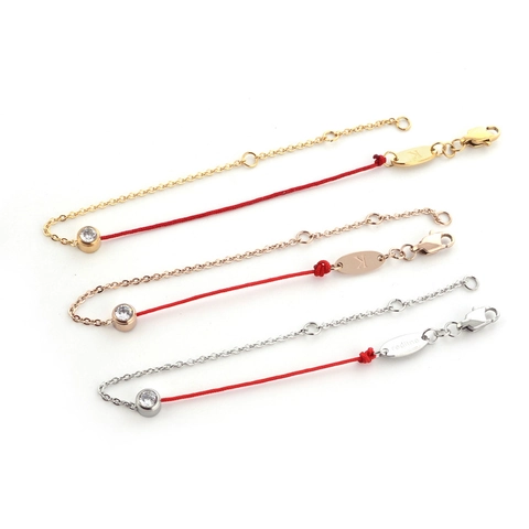 Pulsera De Cuerda Roja De Acero De Titanio Media Cadena Circonita Simple Joyería Ajustable Minimalista Para Mujeres