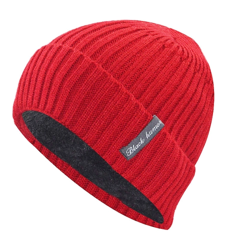 Gorro De Punto De Invierno Forrado De Felpa Térmico De Lana Acanalada Cálido Gorro Con Parche Para Hombres Mujeres