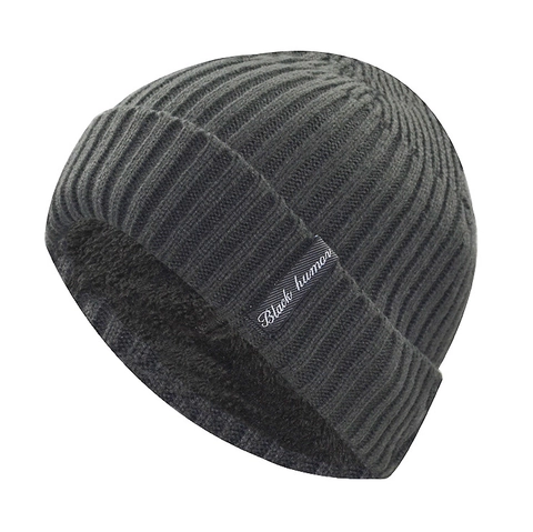 Gorro De Punto De Invierno Forrado De Felpa Térmico De Lana Acanalada Cálido Gorro Con Parche Para Hombres Mujeres