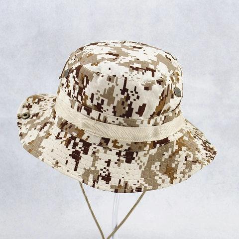 Camouflage Boonie Hut Polyester Breitkrempiger Outdoor Angeln Fischerhut Mit Verstellbarem Kinnriemen Für Kinder Und Erwachsene