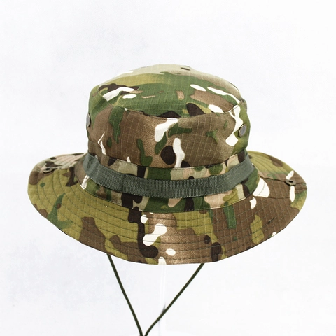 Camouflage Boonie Hut Polyester Breitkrempiger Outdoor Angeln Fischerhut Mit Verstellbarem Kinnriemen Für Kinder Und Erwachsene