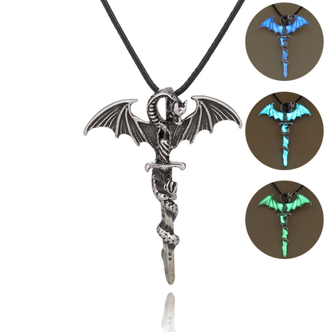 Collana Luminosa Al Buio Ciondolo In Lega Vintage Drago Teschio Fantasia Gioielli Per Donne Uomini Retrò Regalo