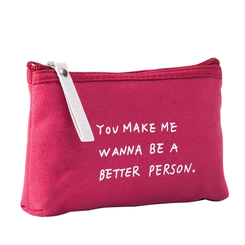 Borsa di Conservazione Multifunzionale in Tela Stampa con Lettere Portamonete con Cerniera Borsetta Trucco Pochette da Viaggio