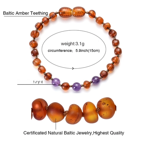 Baby Baltic Amber Bracelet Teething Beads Natural Amethyst Turquoise Handmade Jewelry For Infants Toddlers
