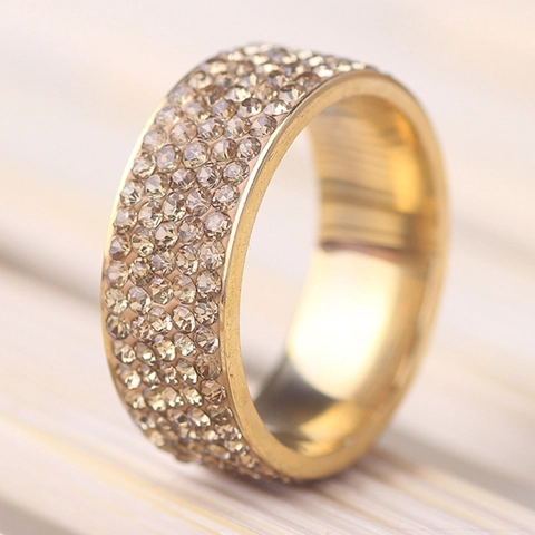 Fashion Simple Multi Row Zircon Inlaid Stainless Steel Ring For Women Elegant Gold Plated Jewelry