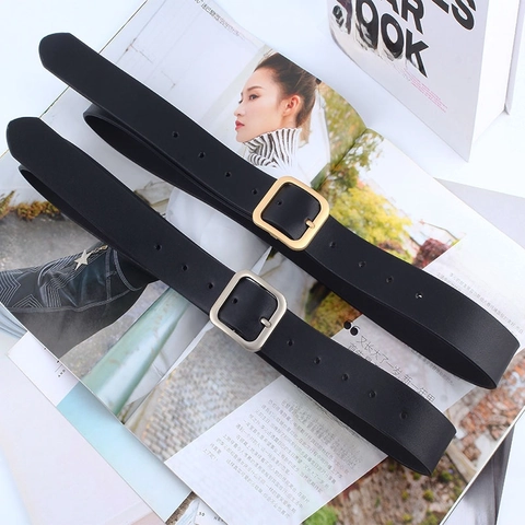 Women PU Leather Belt With Square Alloy Pin Buckle Simple Minimalist Waistband For Jeans Dresses