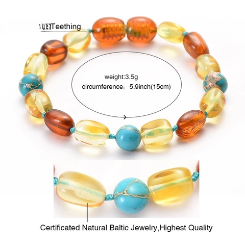 Bracciale Di Perle In Ambra Baltica E Turchese Fatto A Mano Per Neonati E Bambini Gioielli Multicolore