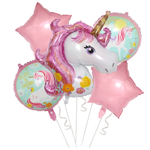 Unicorn Birthday Balloons Decor Aluminum Foil Latex Rainbow Gradient Number Shape Kids Party Baby Shower Cartoon