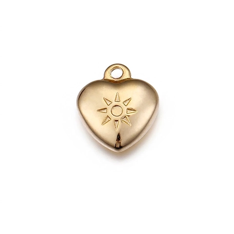 Pendente A Cuore Motivo Sole Inciso Placcato Oro 18K Acciaio Inossidabile Per DIY Accessori Creazione Gioielli Moda