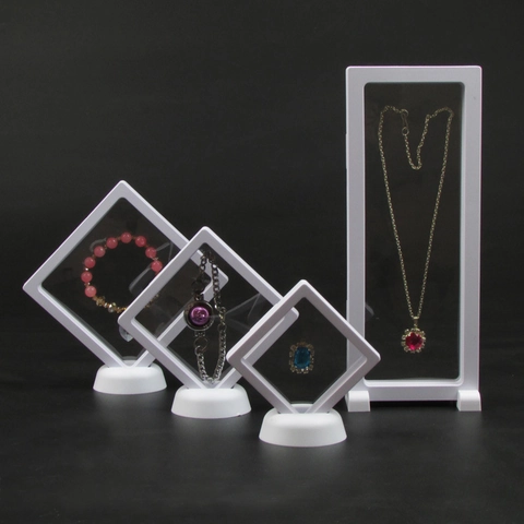 Boîte De Présentation Bijoux Flottante 3D Film PE Cadre Transparent Anti-Oxydation Rangement Pour Bagues Colliers Pièces