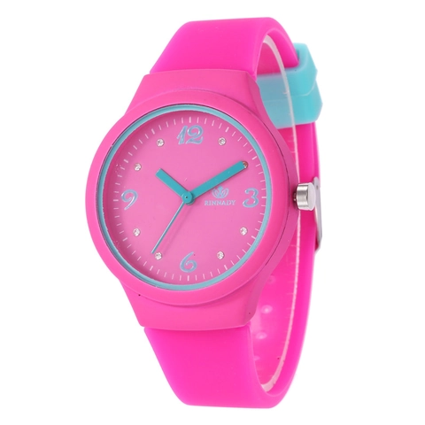 Reloj De Cuarzo Para Mujer Correa De Silicona Caja De Aleación Bloque De Color Analógico Reloj De Pulsera Estrás Casual Estudiantes