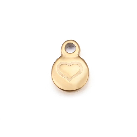 Round Heart Stainless Steel Pendant For DIY Jewelry Making Gold Plated Minimalist Charm