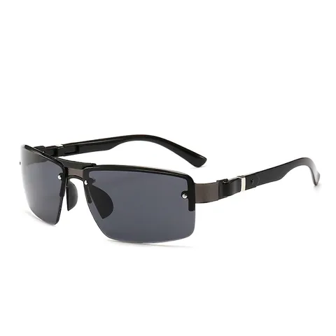 Gafas De Sol Cuadradas De Media Montura Para Hombre Protección UV Conducción Ciclismo Lente PC Marco Metal