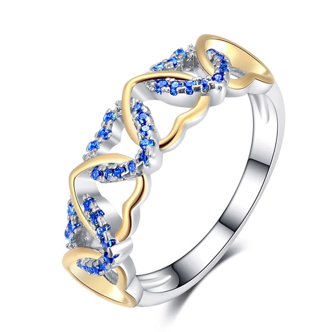 Fashion Intertwined Heart Rings Women Copper Two Tone Colorful Cubic Zirconia Inlaid Hollow Finger Band Romantic Jewelry