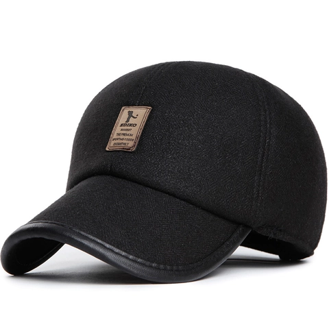 Gorra De Béisbol De Invierno Hombre Lana Cálida Orejeras Ribete De Cuero Sombrero Exterior Ajustable