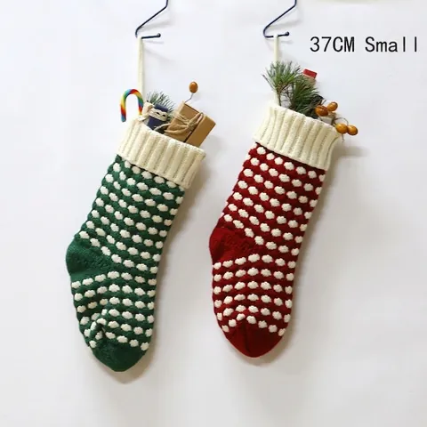 Weihnachtsstrumpf Gestrickt Acryl Punktmuster Aufhängbare Geschenktüte Xmas Holiday Kamin Deko