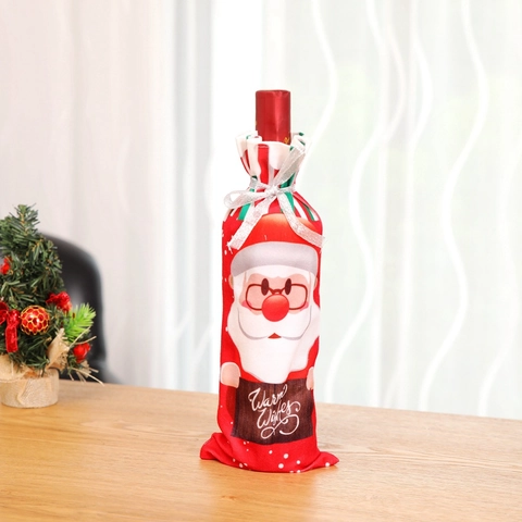 Christmas Wine Bottle Cover Cloth Fabric Cartoon Reindeer Snowman Pattern Festive Dining Table Decor Party Supplies