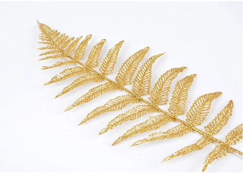 Artificial Glitter Fern Leaves Hollow Sparkling Plastic Branches For Christmas Tree Decoration Festive Home Party Floral Arrangement