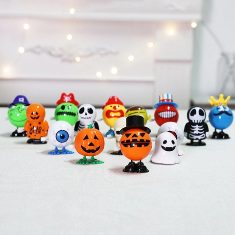 Halloween Wind Up Toys Plastic Jumping Pumpkin Ghost Skeleton Eyeball Party Favors Desktop Ornament Kids Gifts