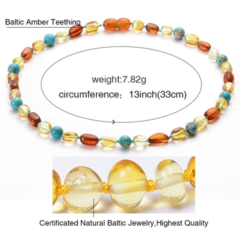 Natural Baltic Amber Turquoise Multicolor Teething Necklace With Screw Clasp For Baby Infant Toddler Handmade
