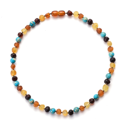 Collier En Ambre Naturelle Et Pierres Précieuses Fait Main Poli Irrégulier Fermoir De Sécurité Pour Bébé Et Enfant